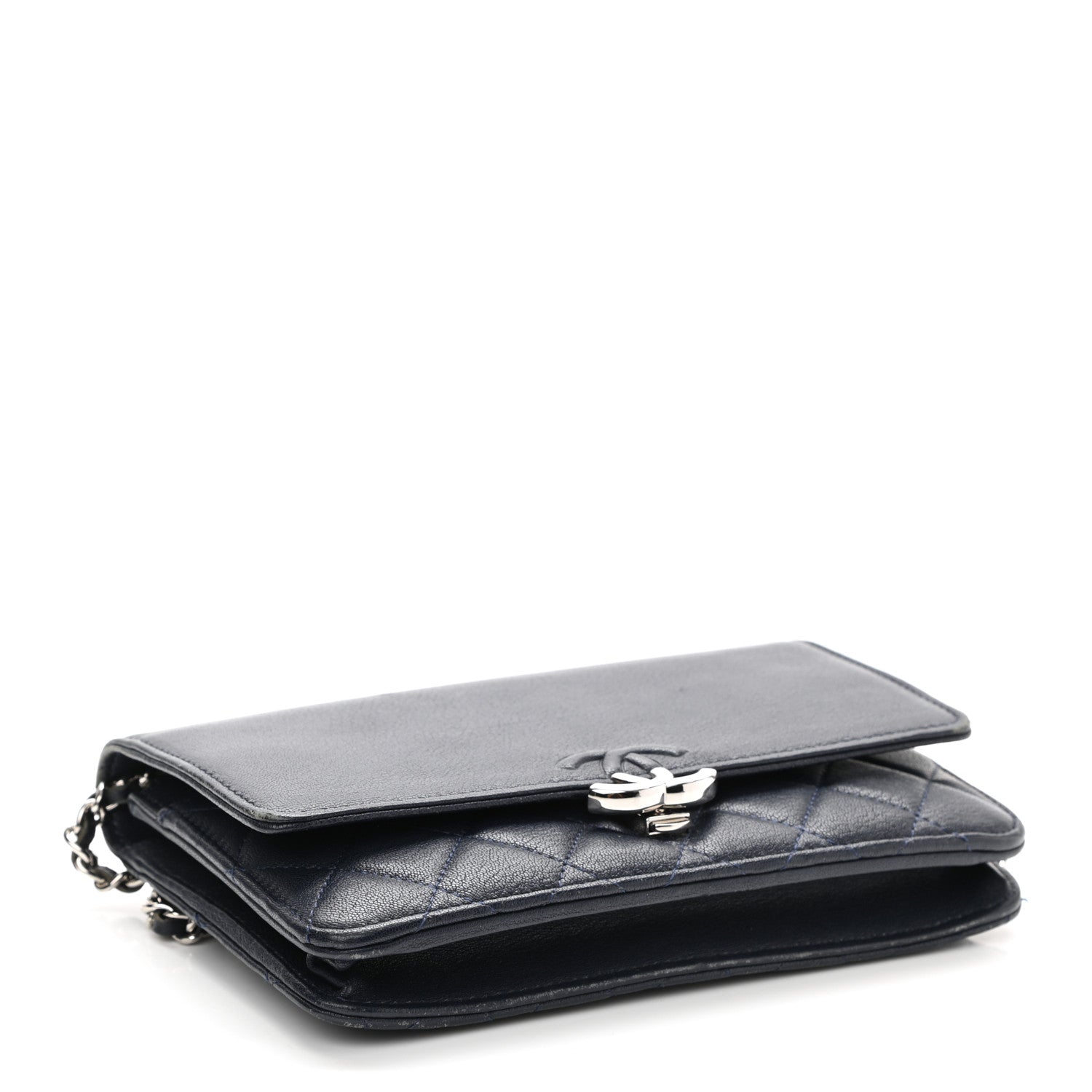 Chanel Grained Calfskin Quilted CC Box Wallet On Chain WOC Navy 4 of 13