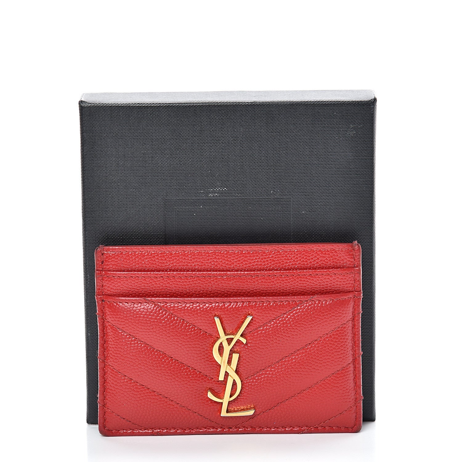 Saint Laurent Grain De Poudre Matelasse Chevron Monogram Credit Card Case Bandana Red 11 of 11