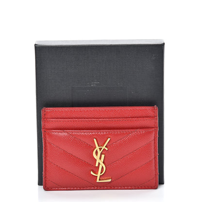 Saint Laurent Grain De Poudre Matelasse Chevron Monogram Credit Card Case Bandana Red 11 of 11