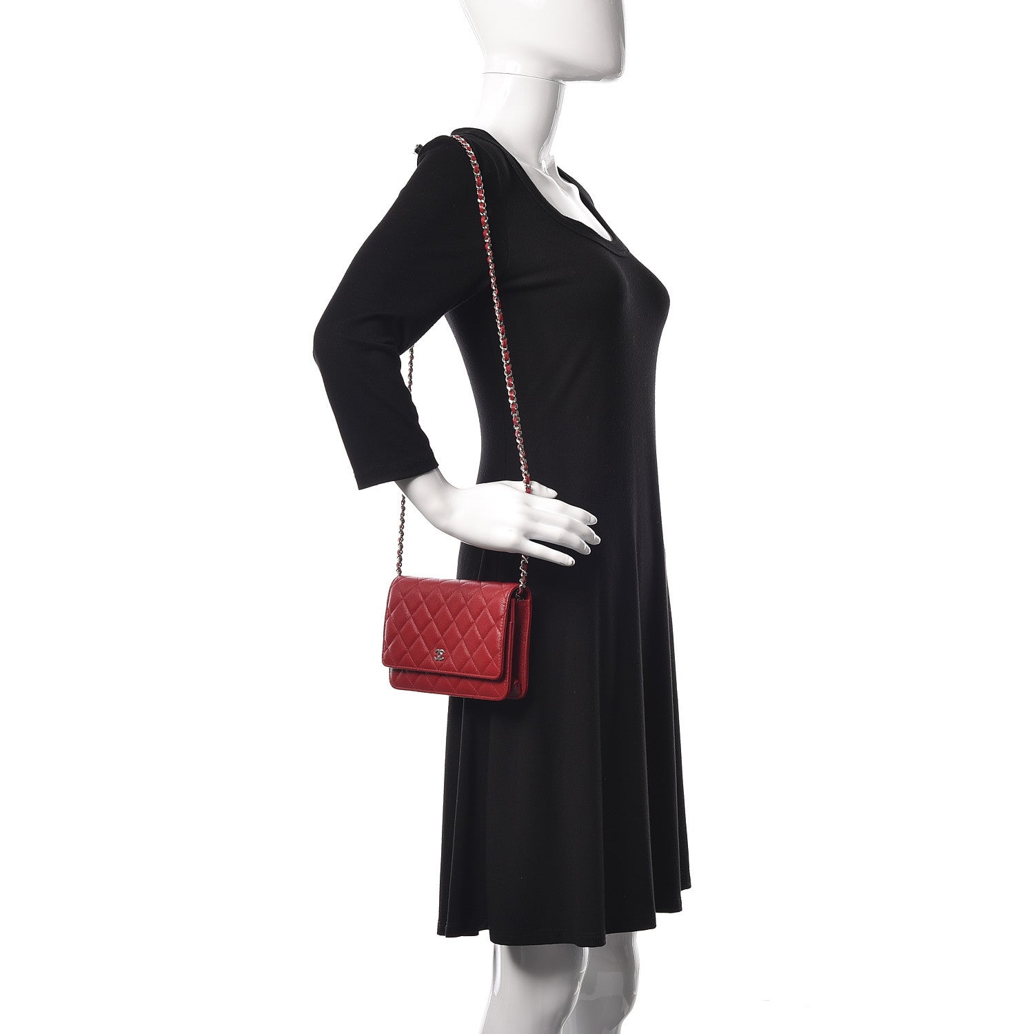 Chanel Caviar Quilted Wallet On Chain WOC Dark Red 2 of 10