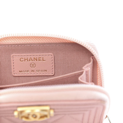 Chanel Caviar Quilted Boy Zip Around Coin Purse Wallet Light Pink 8 of 10