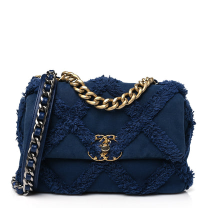 Chanel Cotton Canvas Quilted Medium Chanel 19 Flap Navy Blue 1 of 10