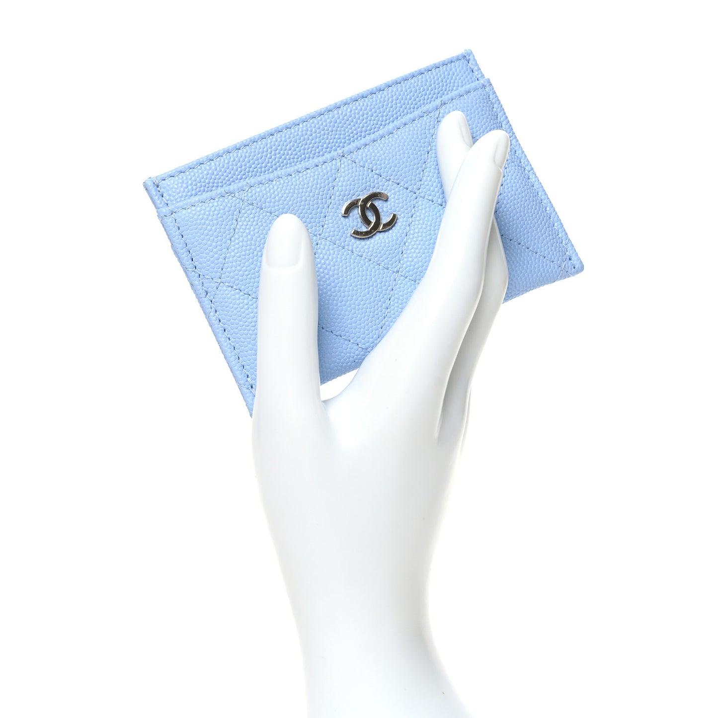 Caviar Quilted Card Holder Light Blue