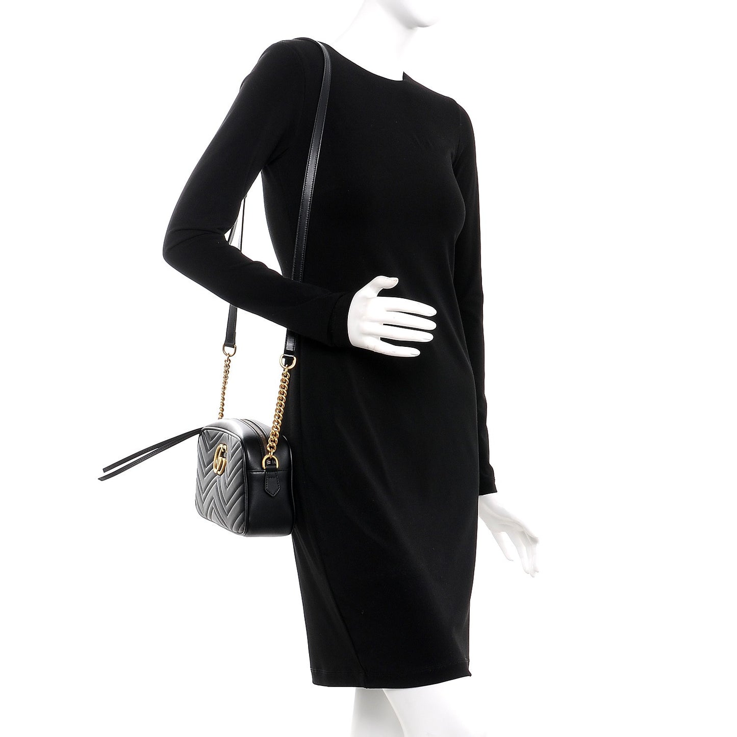 Calfskin Matelasse Small GG Marmont Chain Shoulder Bag Black