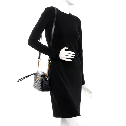 Gucci Calfskin Matelasse Small GG Marmont Chain Shoulder Bag Black 2 of 8