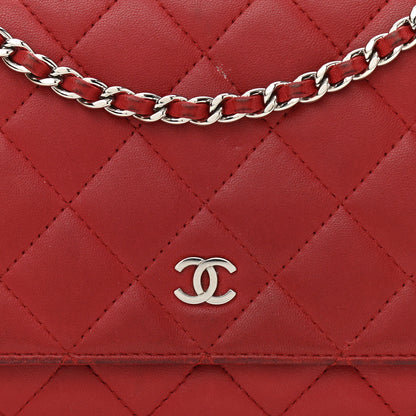 Chanel Lambskin Quilted Wallet On Chain WOC Red 9 of 17