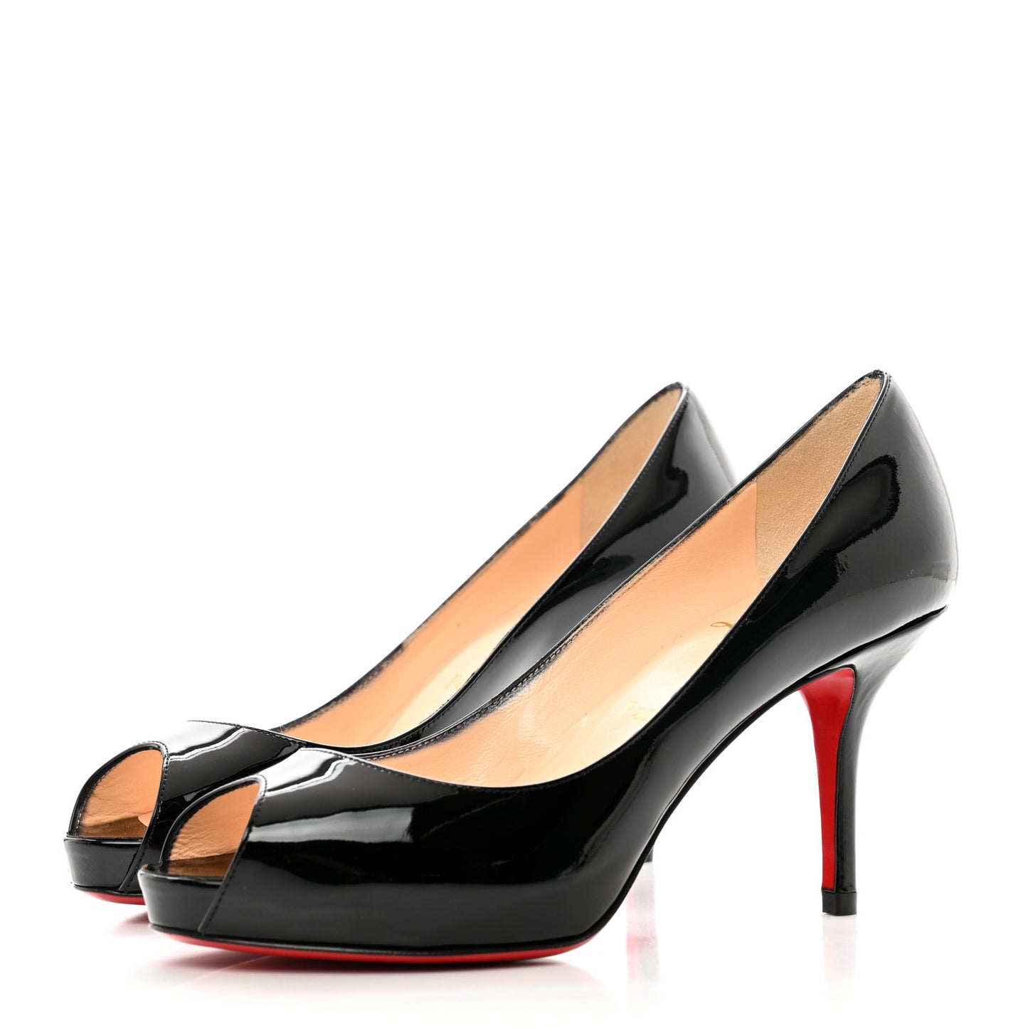 Patent Calfskin Mater Claude 85 Peep Toe Pumps 36 Black