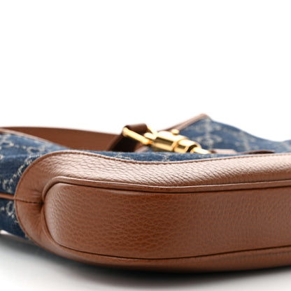 Gucci New Denim GG Monogram Calfskin Small Jackie 1961 Hobo Blue Tea Cuir 9 of 10
