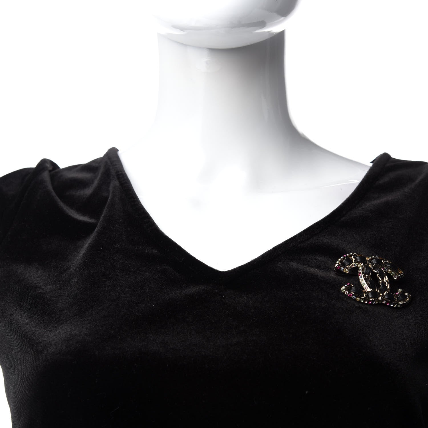 Chanel Lambskin Crystal CC Chain Brooch Black Gold Multicolor 2 of 5