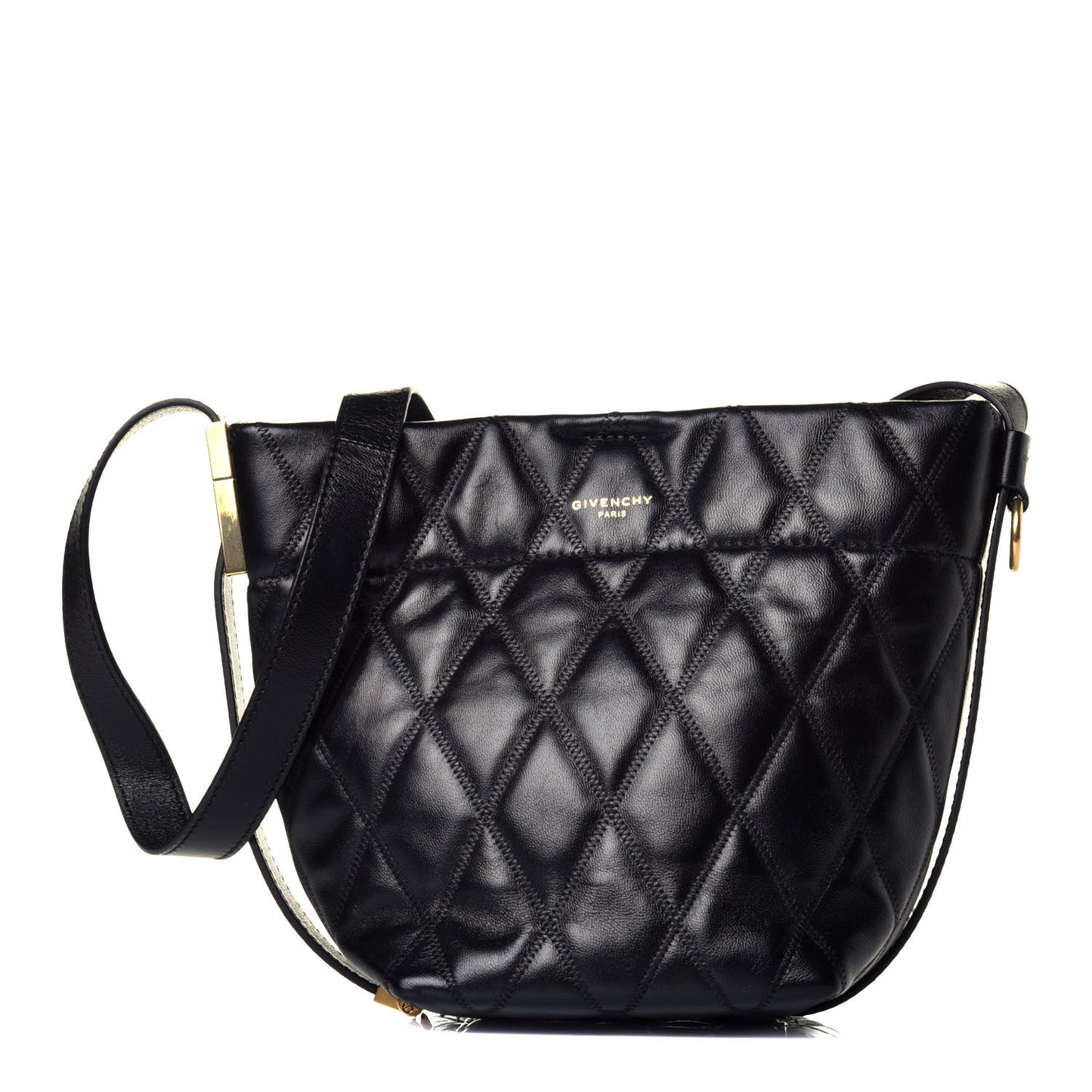 Lambskin Quilted Mini GV Bucket Bag Black