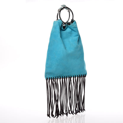 Valentino Garavani Suede Fringe Crystal Snake Ring Evening Bag Turquoise 3 of 11