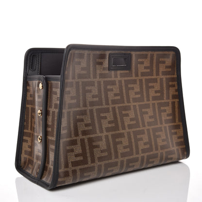 Fendi Glazed Fabric Vitello Century FF 1974 Stamp Patch Mini Peekaboo Defender Cover Mogano Panna Black 3 of 9