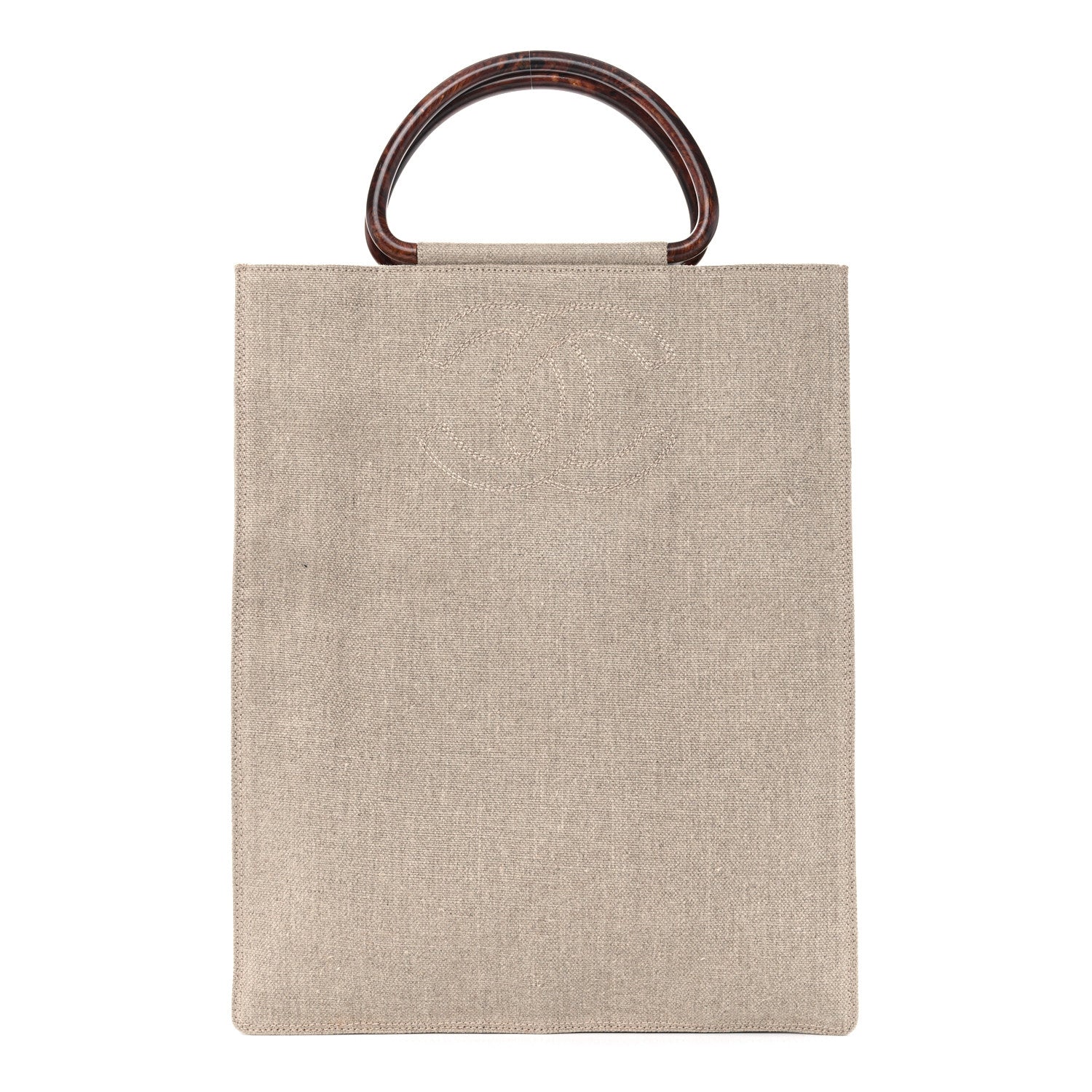 Chanel Canvas Calfskin Wooden Handle Bag Beige 1 of 10