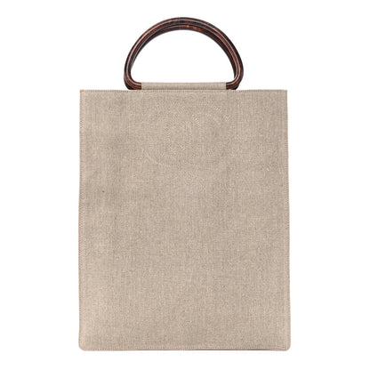 Chanel Canvas Calfskin Wooden Handle Bag Beige 1 of 10