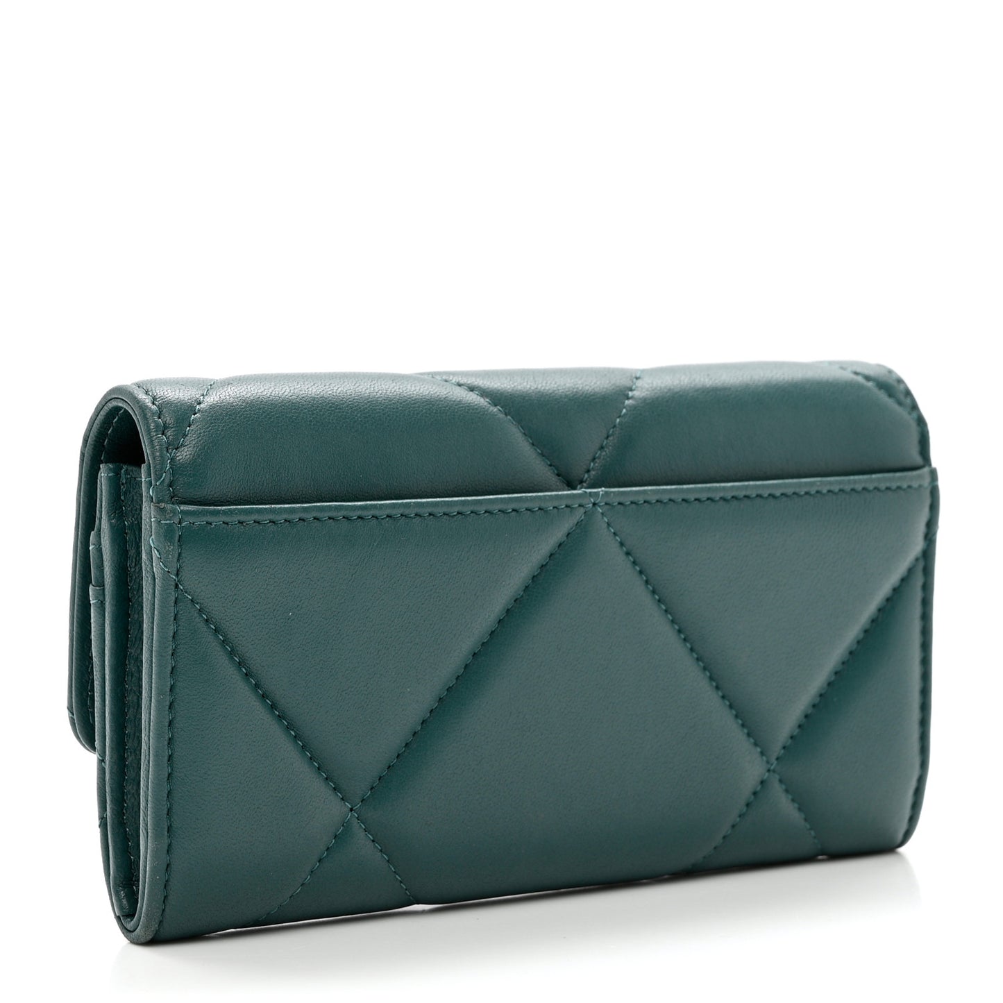 Lambskin Quilted Chanel 19 Flap Wallet Dark Green