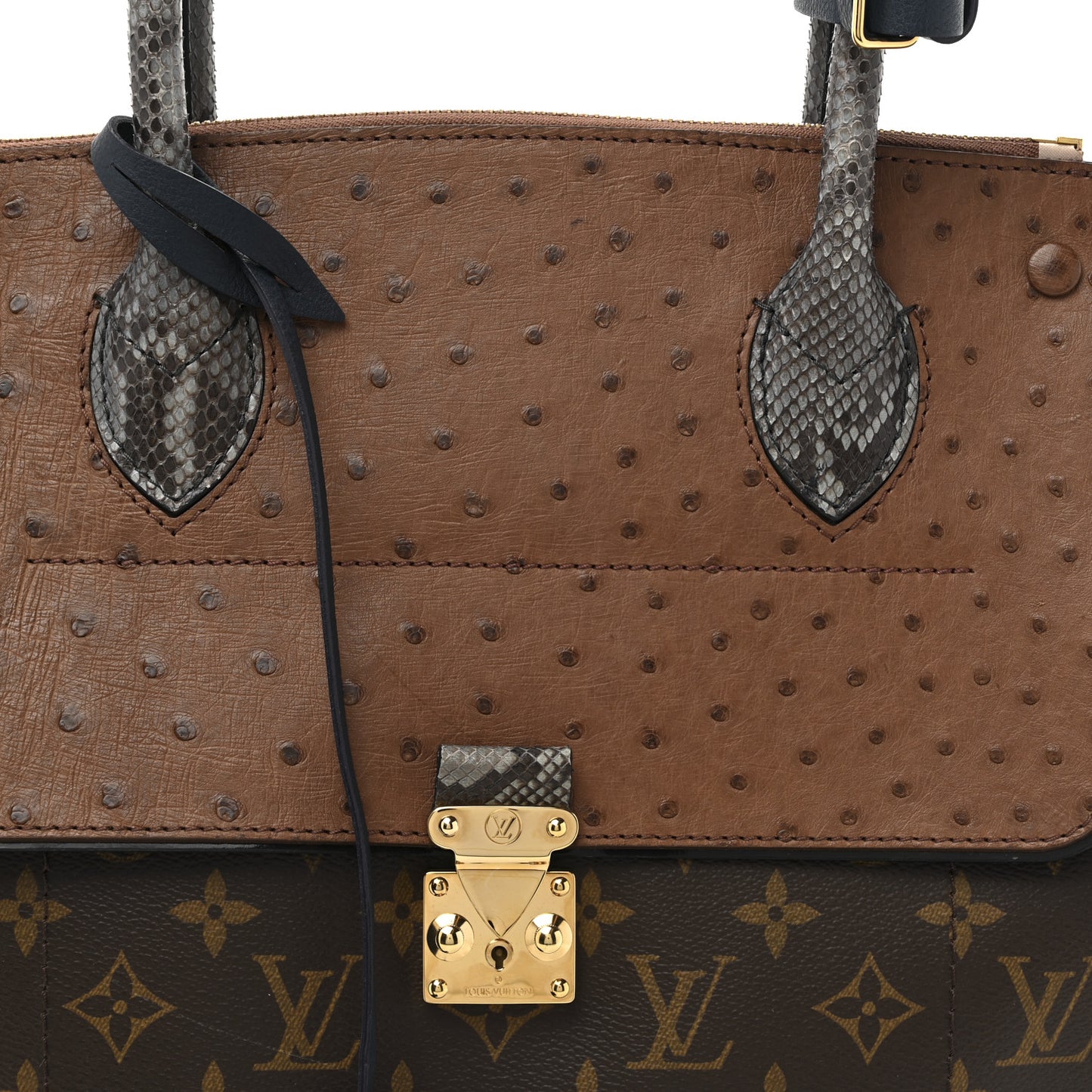 Ostrich Snakeskin Monogram Majestueux Tote MM Blue