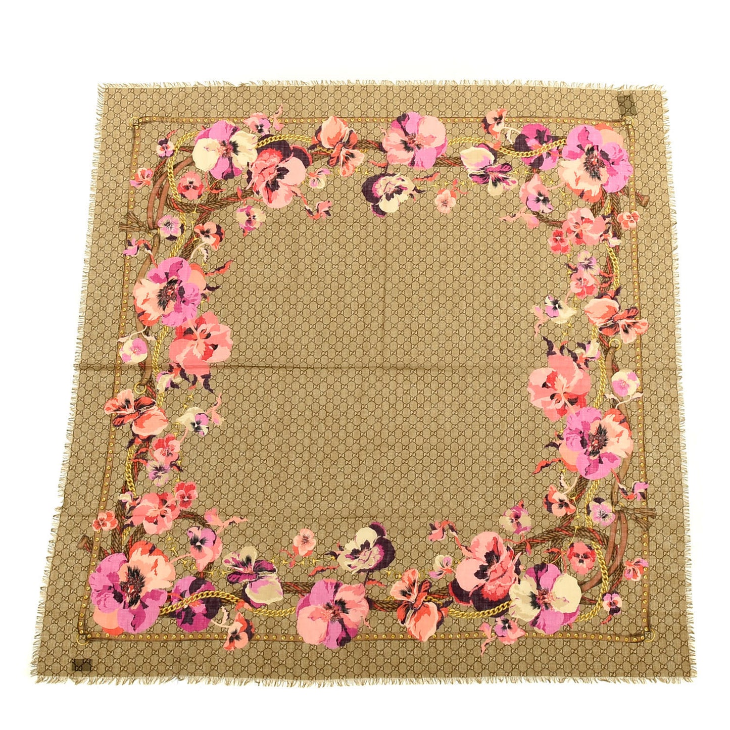 Wool Jacquard GG Monogram Big Panshie Fringe Shawl Roseate Beige