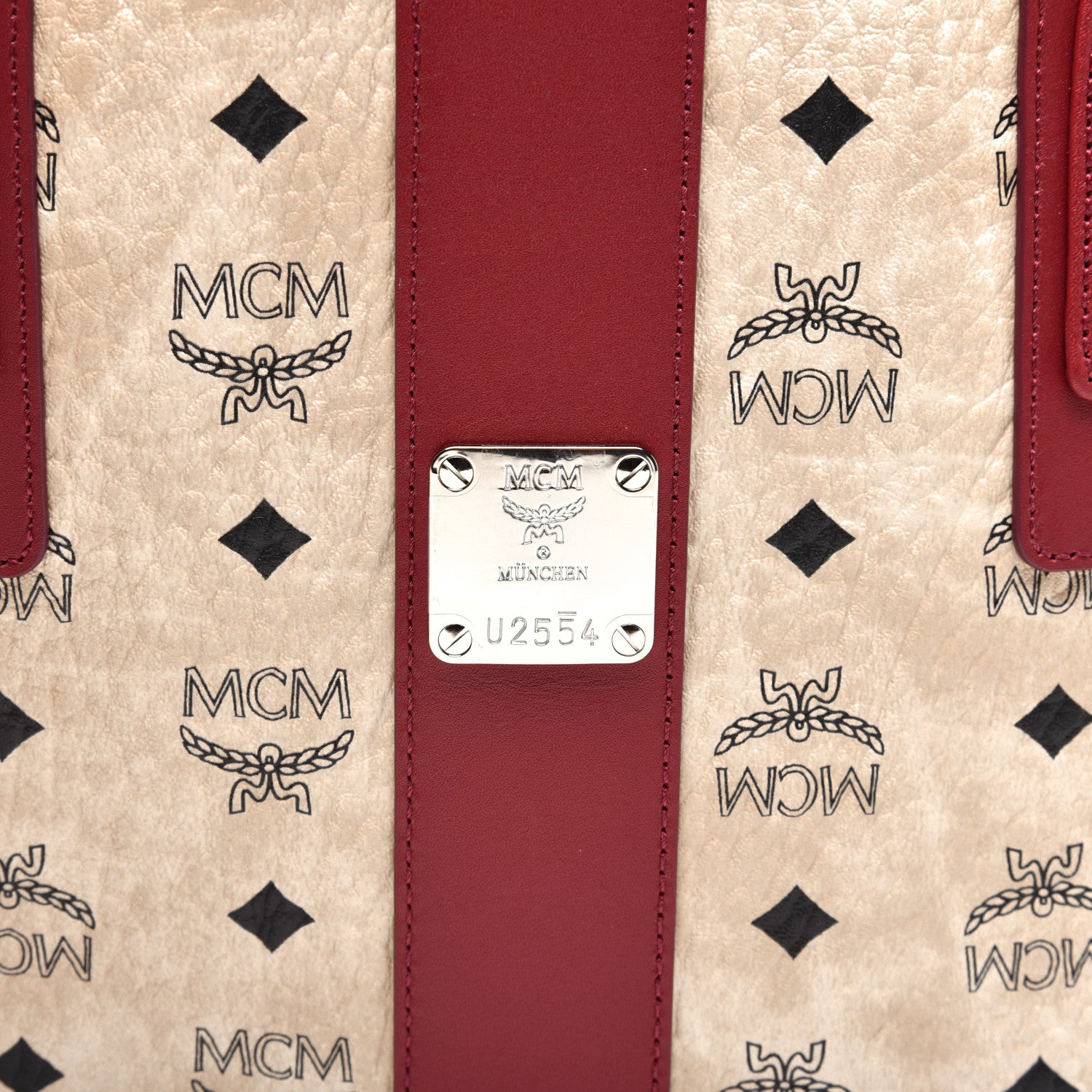 MCM Visetos Medium Liz Reversible Shopper Tote Beige Ruby Red 11 of 15
