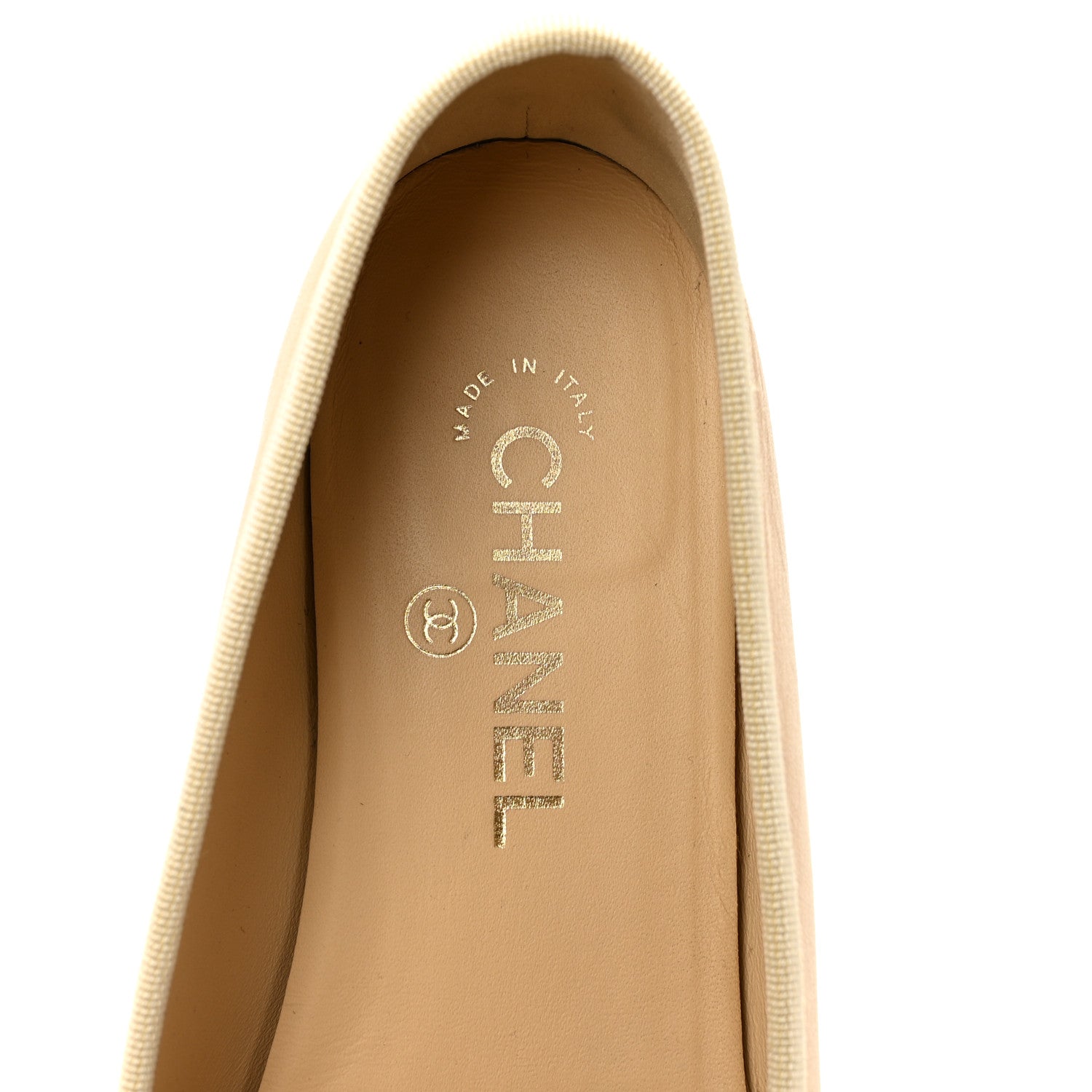 Chanel Lambskin Cap Toe CC Ballerina Flats 37.5 Beige Black 7 of 9