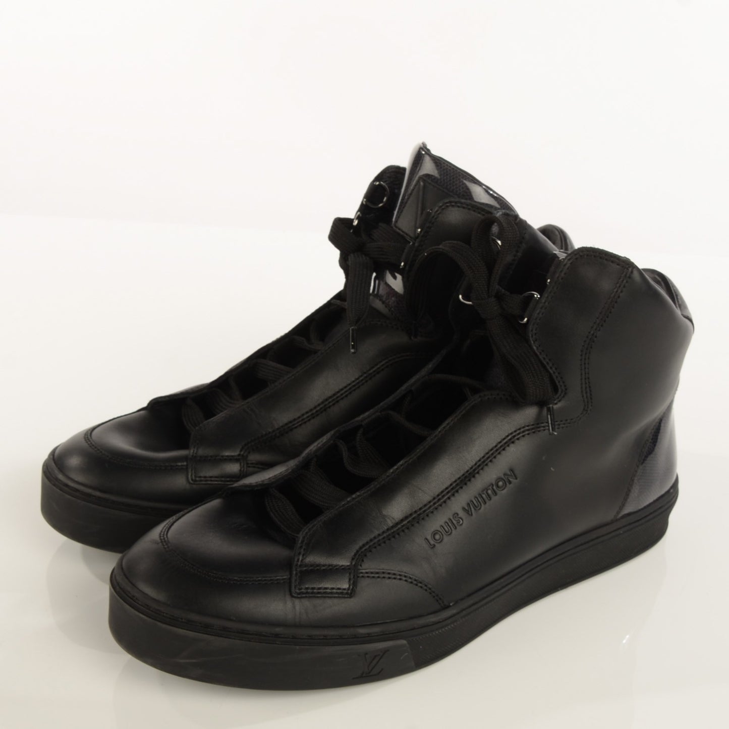 Calfskin Patent Damier Graphite Speaker Sneakers 7 Black