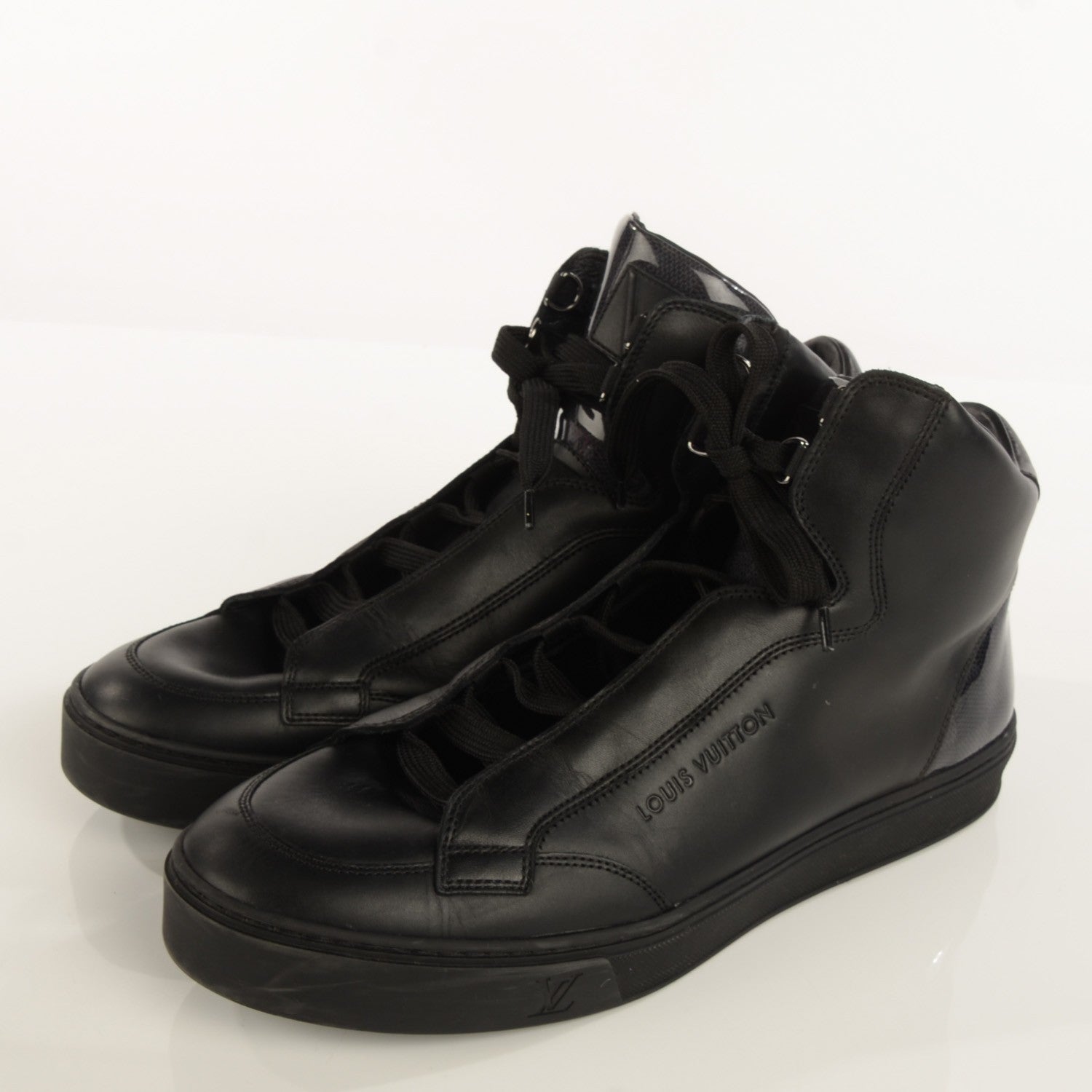 Louis Vuitton Calfskin Patent Damier Graphite Speaker Sneakers 7 Black 3 of 7