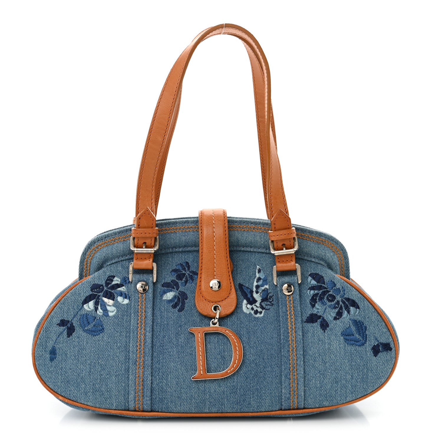 Christian Dior Denim Embroidered Satchel Blue 1 of 11