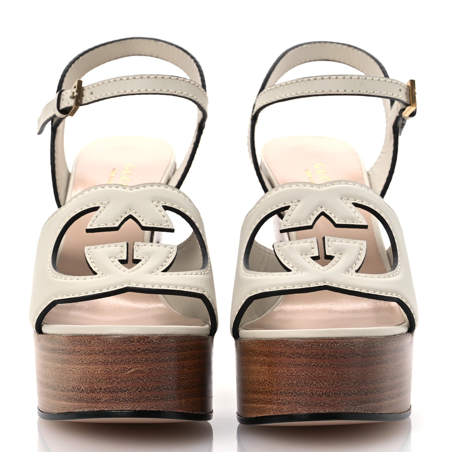 Gucci Cosmos Softy Calfskin Wooden Interlocking G Cut-Out 30/120mm Platform Sandals 36 Mystic White 3 of 12