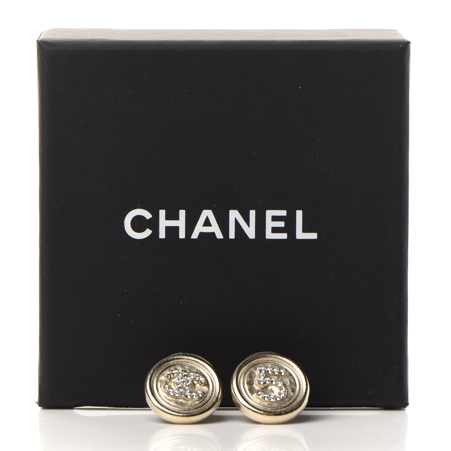Chanel Crystal CC Round Earrings Light Gold 5 of 5