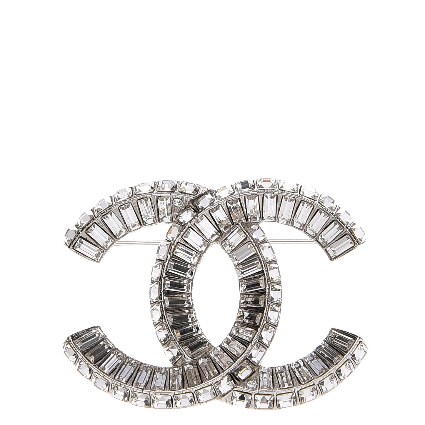 Baguette Crystal CC Brooch Silver