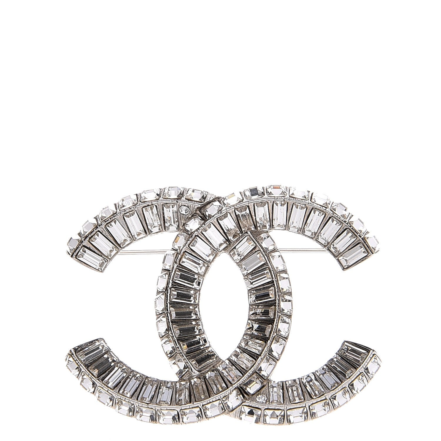 Chanel Baguette Crystal CC Brooch Silver 1 of 4