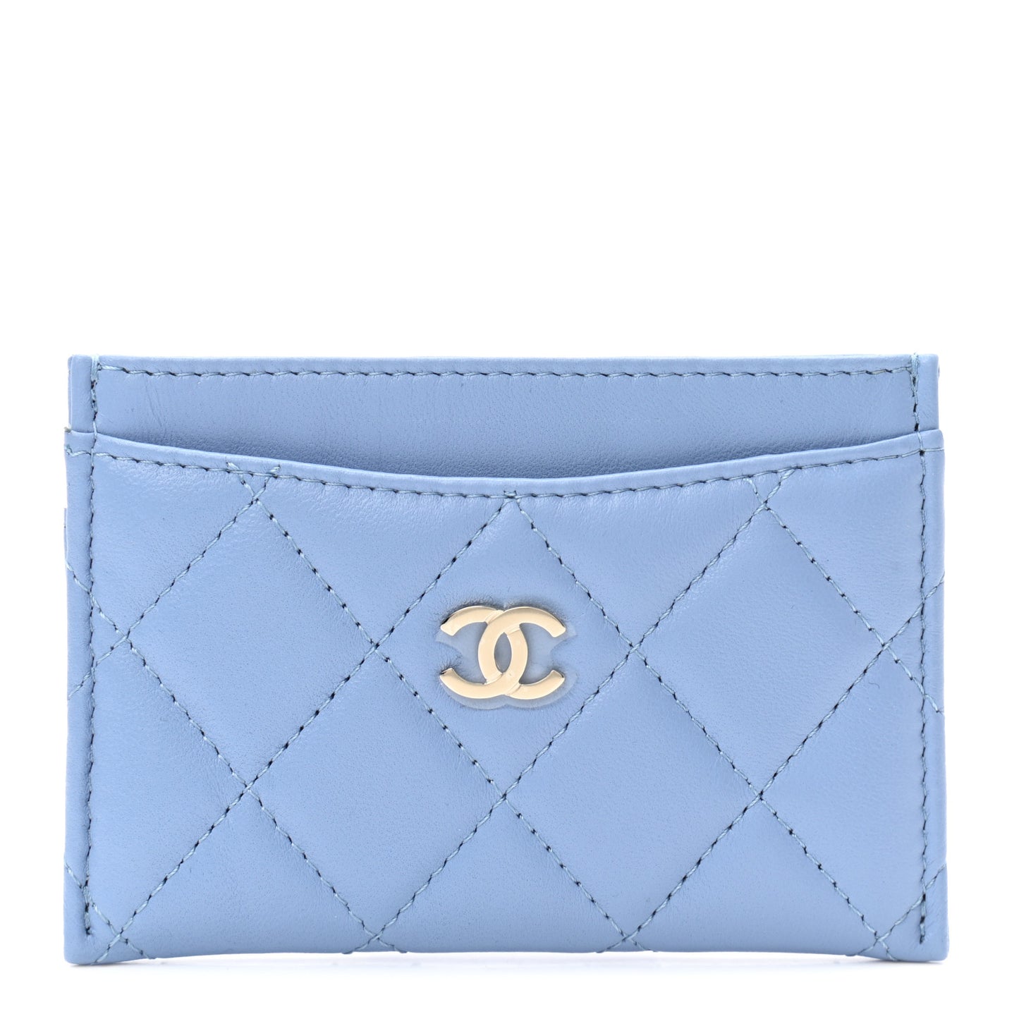 Lambskin Quilted Card Holder Light Blue