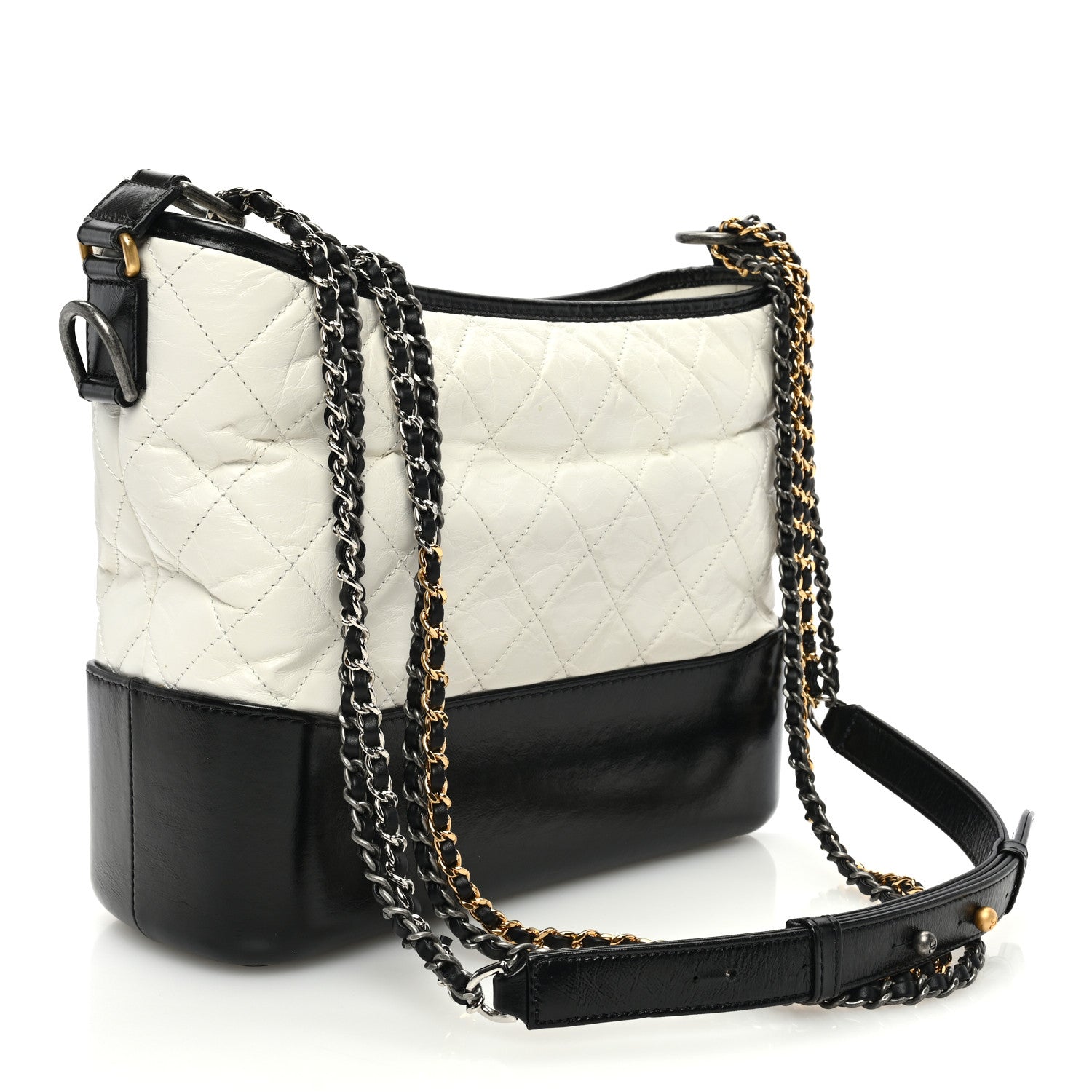 Chanel Aged Calfskin Quilted Medium Gabrielle Hobo Black White 3 of 10