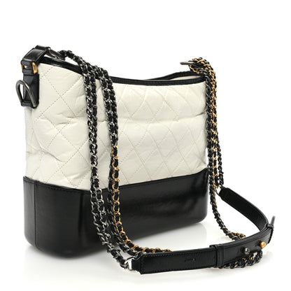 Chanel Aged Calfskin Quilted Medium Gabrielle Hobo Black White 3 of 10