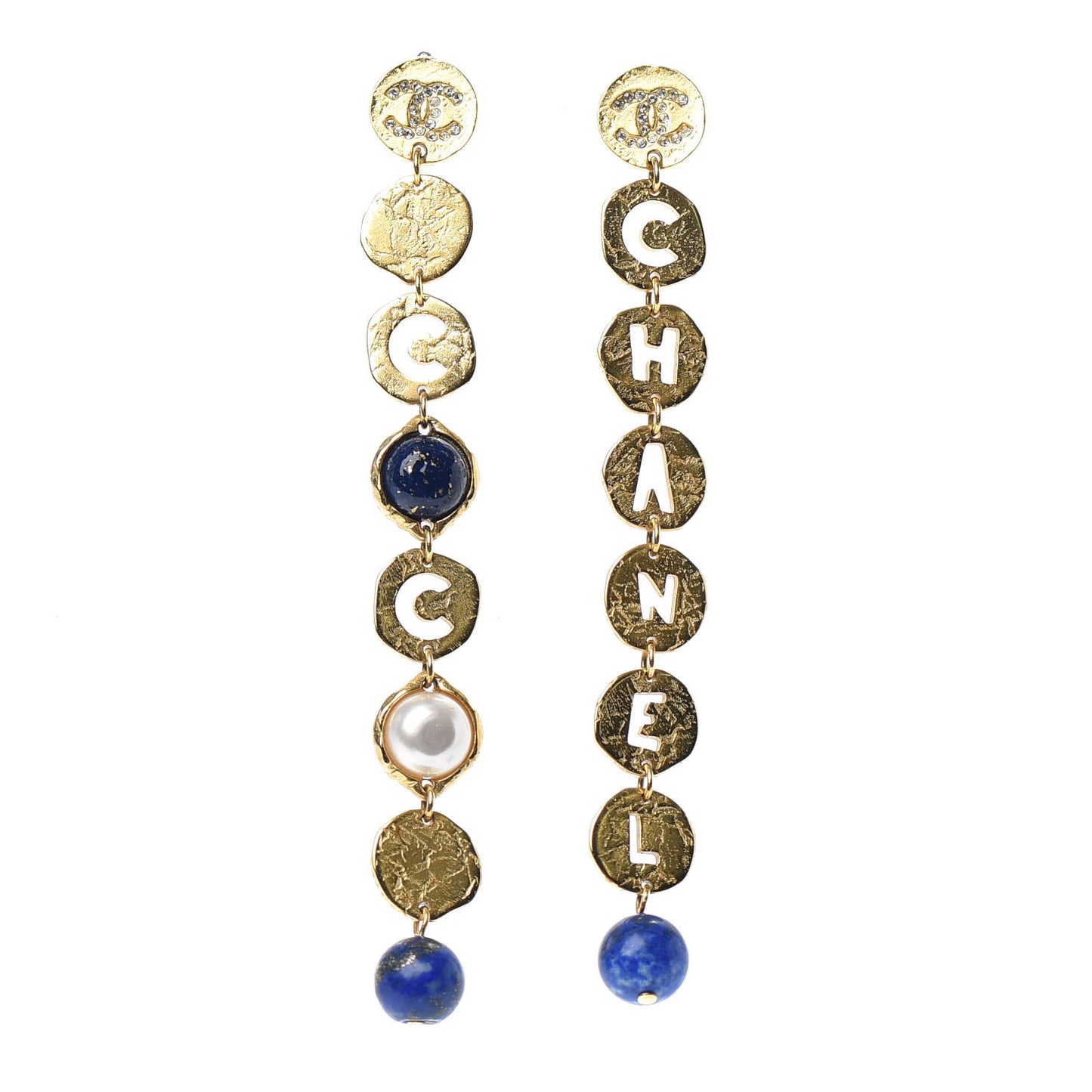 Pearl Crystal Papyrus Drop Strand Earrings Gold Blue