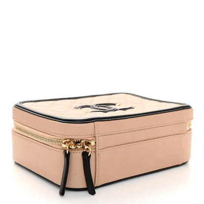 Chanel Caviar Quilted Medium CC Filigree Vanity Case Beige Black 4 of 11