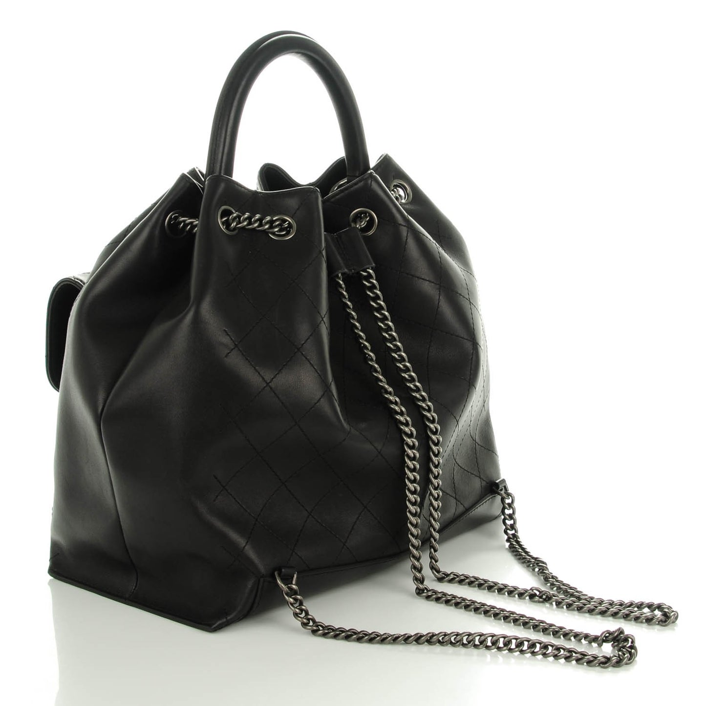 Calfskin Stitched Large Urban Luxury Drawstring Backpack Black