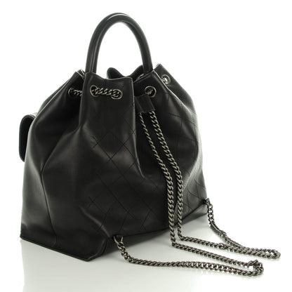 Chanel Calfskin Stitched Large Urban Luxury Drawstring Backpack Black 3 of 7