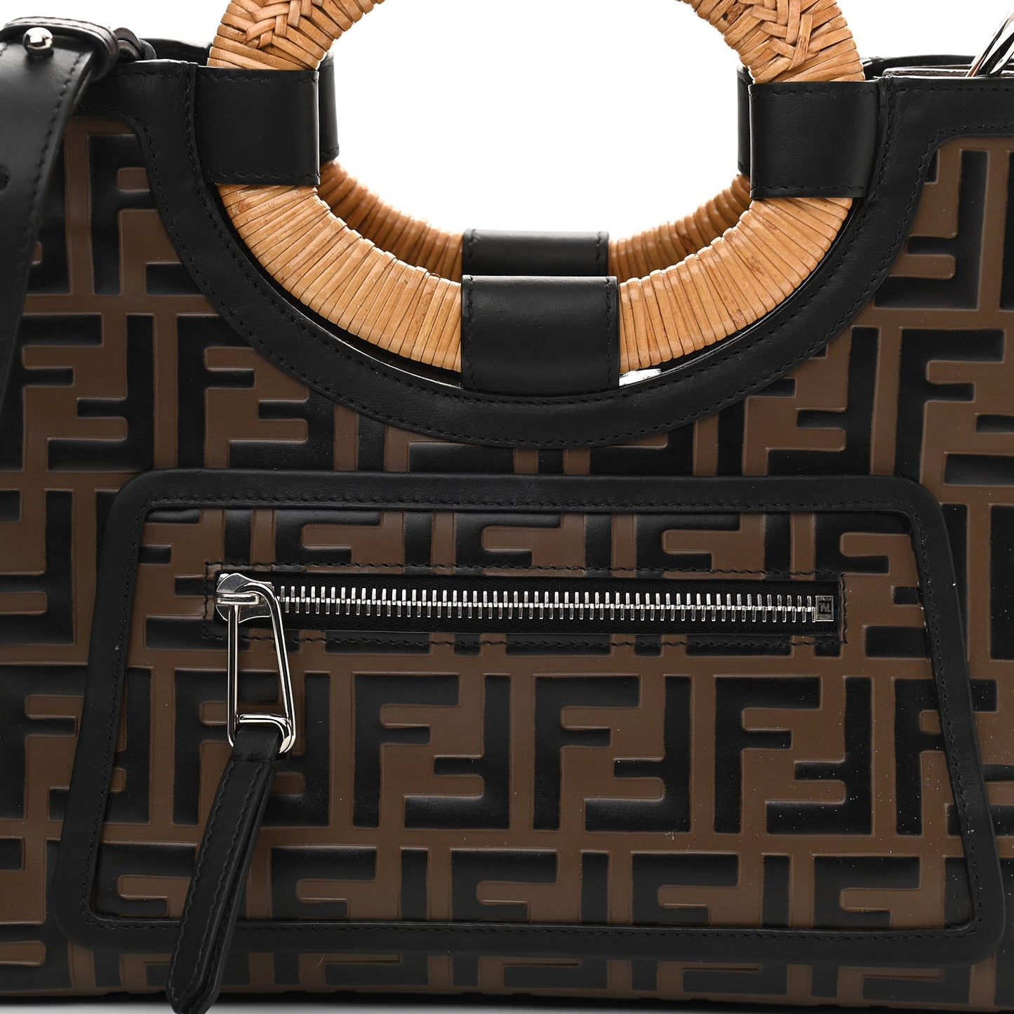 Vitello Century Wicker Bi-Color FF 1974 Embossed Small Runaway Shopper Tote Maya Black