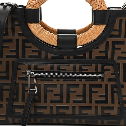 Fendi Vitello Century Wicker Bi-Color FF 1974 Embossed Small Runaway Shopper Tote Maya Black 8 of 10