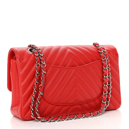 Chanel Caviar Chevron Quilted Medium Double Flap Red 3 of 10