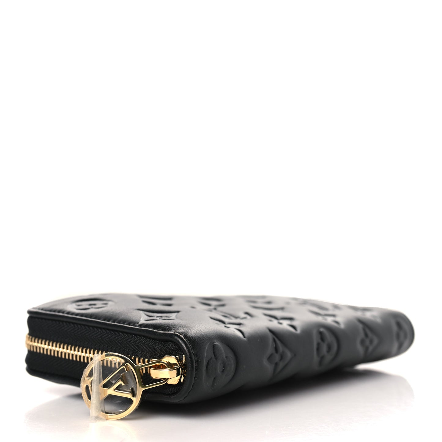 Lambskin Embossed Monogram Coussin Zippy Wallet Black