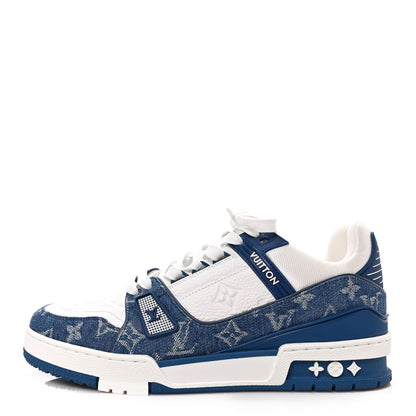 Louis Vuitton Calfskin Embossed Monogram Denim Mens LV Trainer Sneakers 6.5 Blue 1 of 8