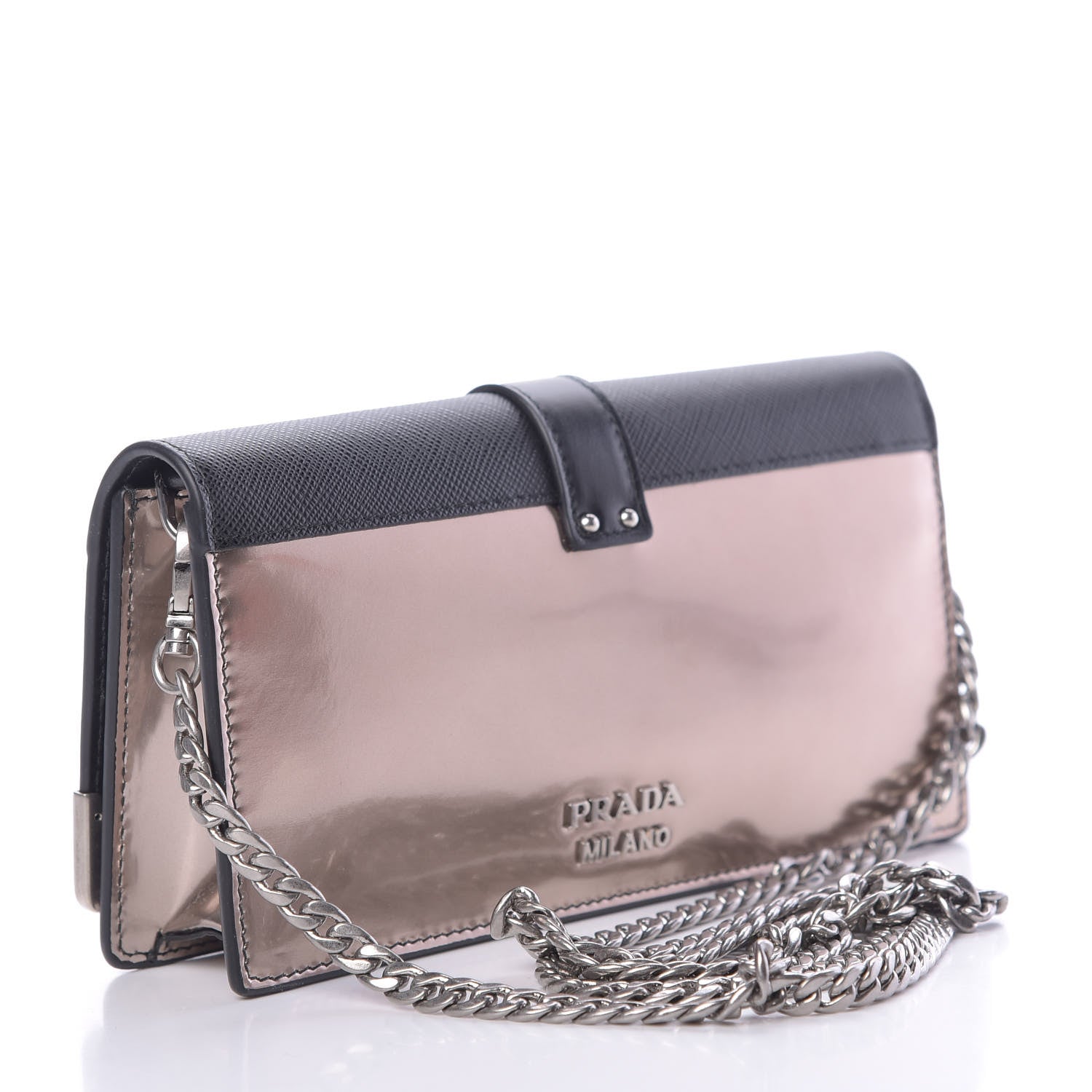 Prada Metallic Vitello Saffiano Cahier Mini Bag Ferro Black 3 of 10