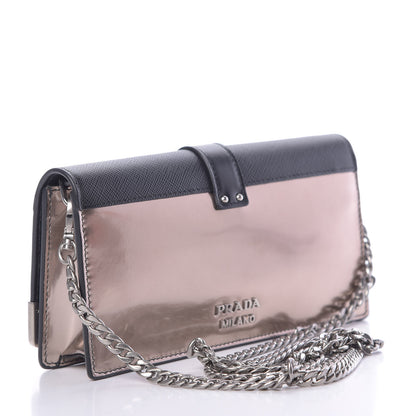 Prada Metallic Vitello Saffiano Cahier Mini Bag Ferro Black 3 of 10