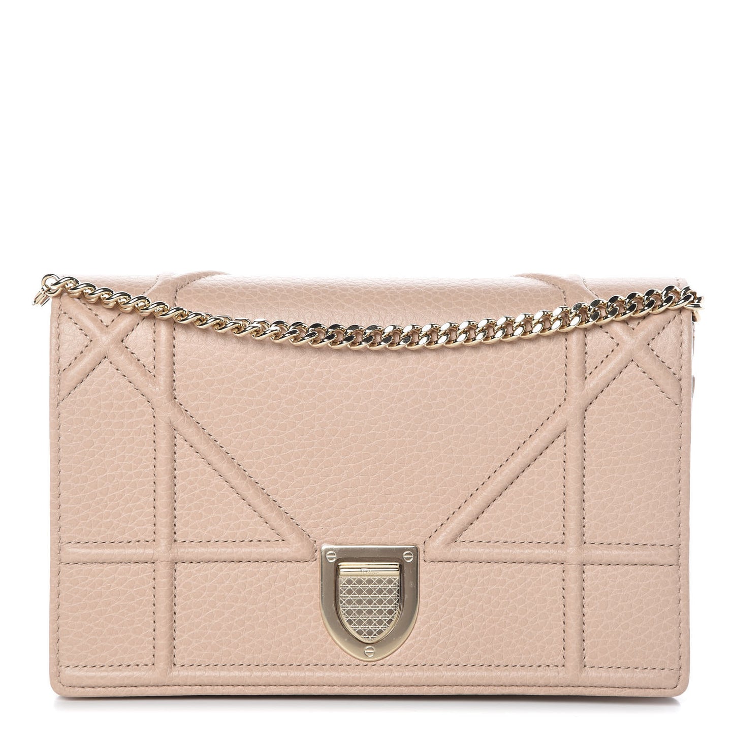 Grained Calfskin Diorama Wallet on Chain Pouch Nude