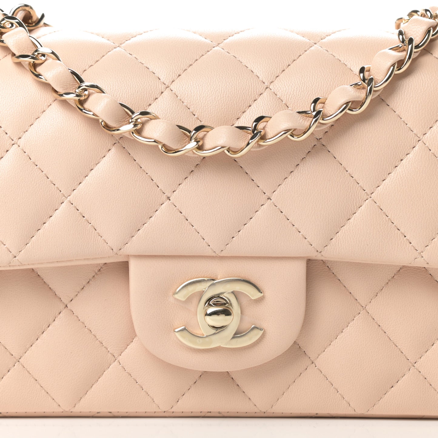 Lambskin Quilted Mini Rectangular Flap Beige