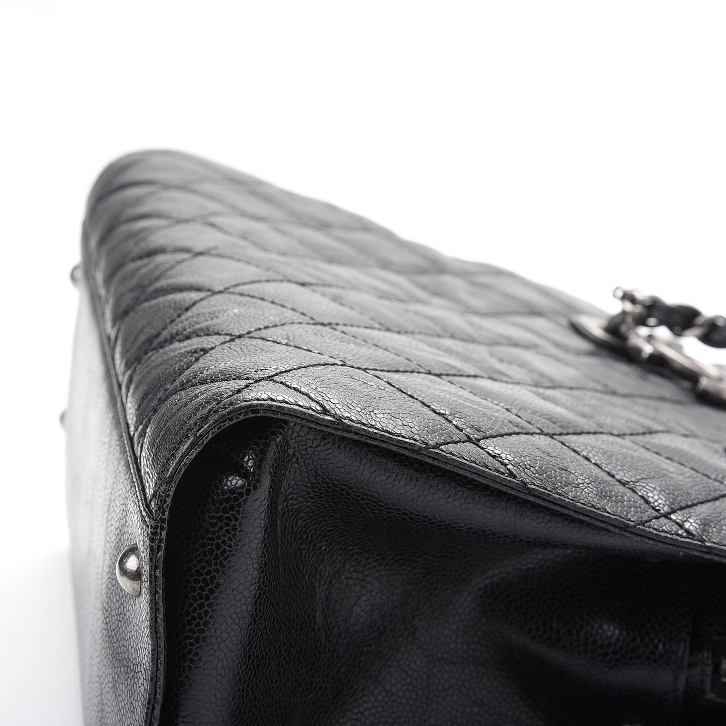 Crumpled Grained Calfskin Quilted CC Crave Tote Black