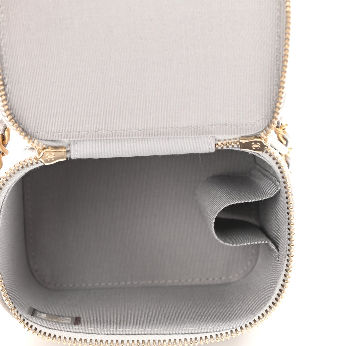 Lambskin Quilted Top Handle Mini Vanity Case With Chain Grey