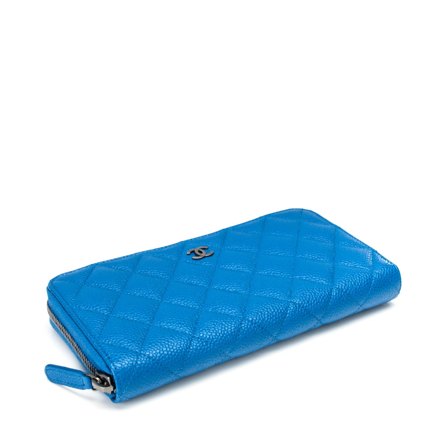 Caviar Quilted Large Gusset Zip Around Wallet Blue