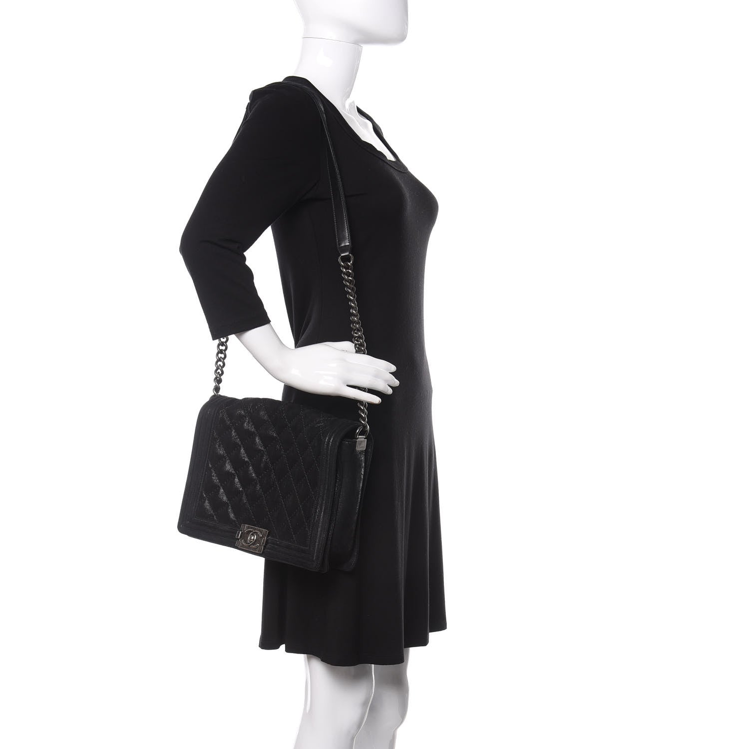 Chanel Iridescent Calfskin Quilted New Medium Gentle Boy Flap Black 2 of 11